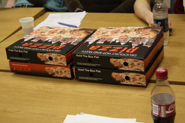 Pizza boxes.