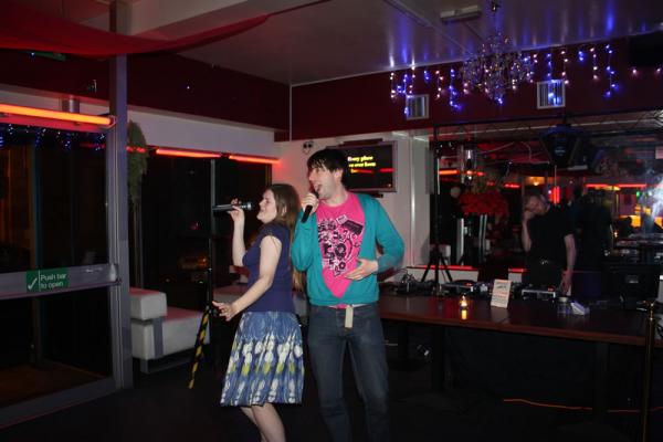Rich and Nicola singing Pet Shop Boys.