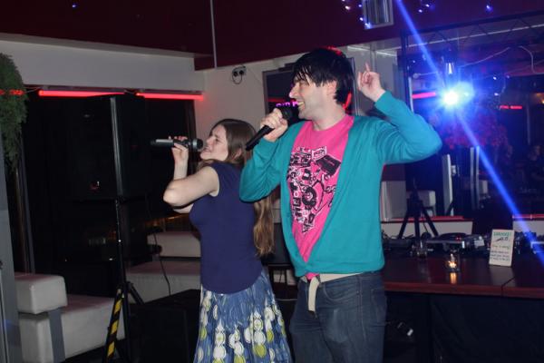 Rich and Nicola singing Pet Shop Boys.