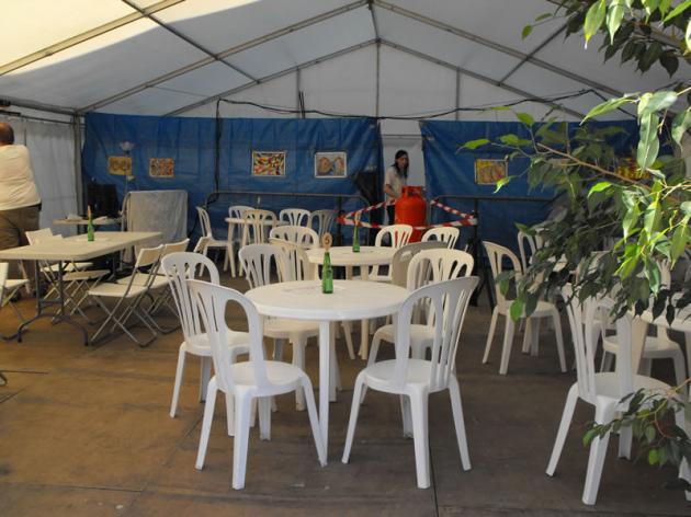 Inside the tent.