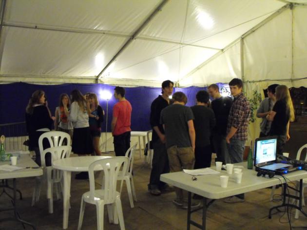 Crowds in the tent during the night.