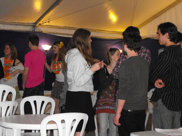 Crowds in the tent during the night.