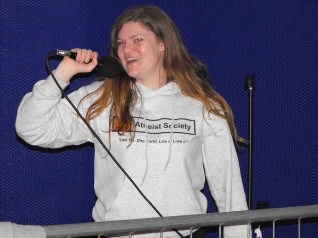 Nicola gets on the microphone.