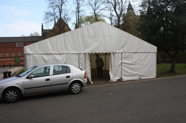External view of the tent on the Saturday morning when we set up.