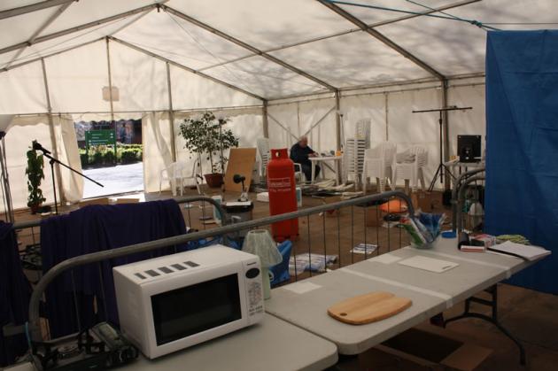 The kitchen area.
