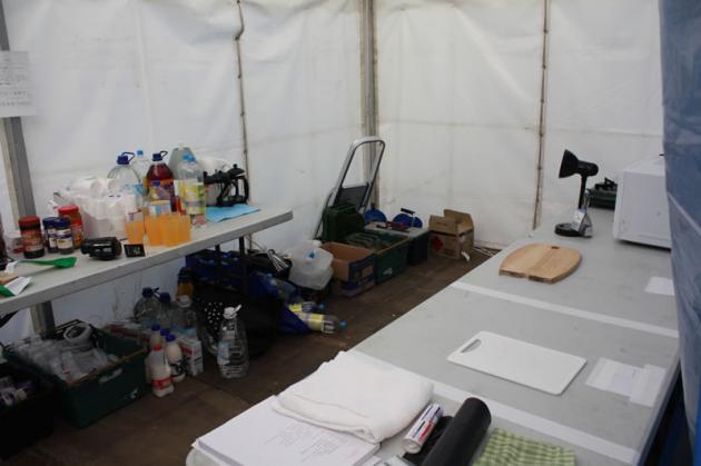 The kitchen area.