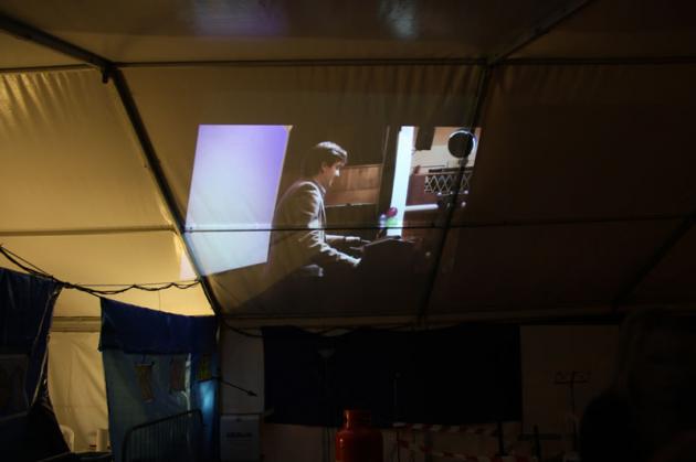 Premiere of the AHS launch video, projected onto the roof of the tent.