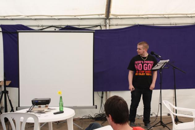 Jonni delivers the second talk of the week.