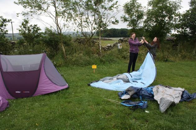 Setting up the tents.