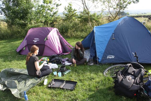 Setting up the tents.