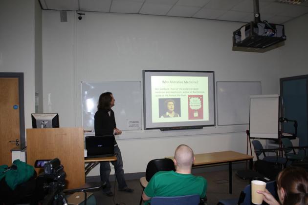 James Murray delivers a talk on alternative medicine.