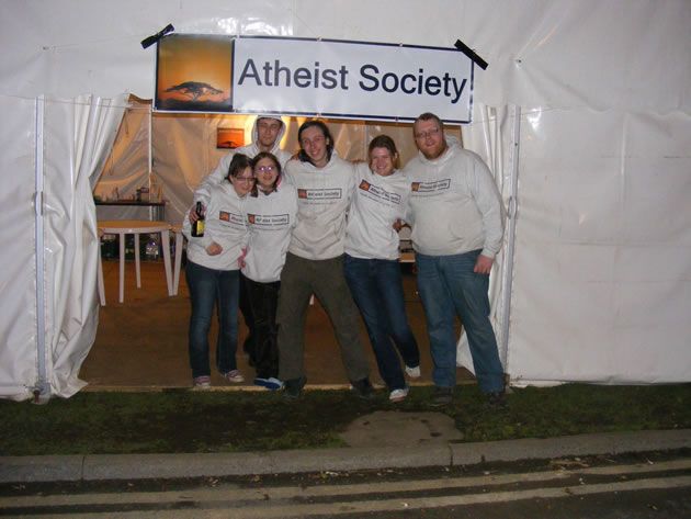 The team pose outside of the tent at Rationalist Week 2008.