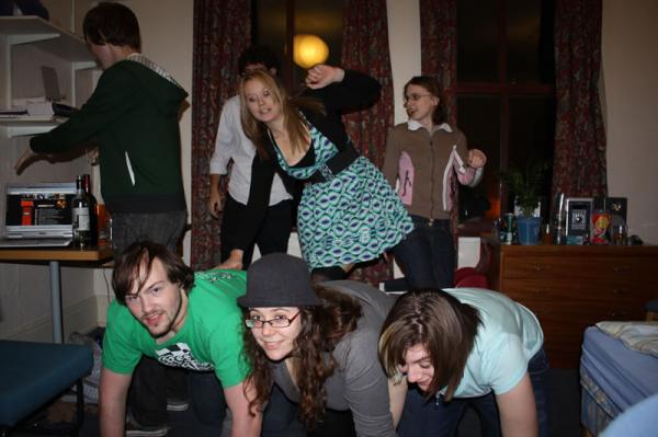 Human pyramid.