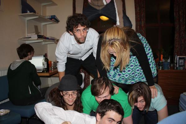 Human pyramid.