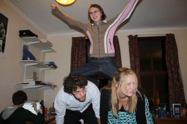 Human pyramid.