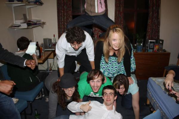 Human pyramid.