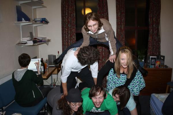 Human pyramid.