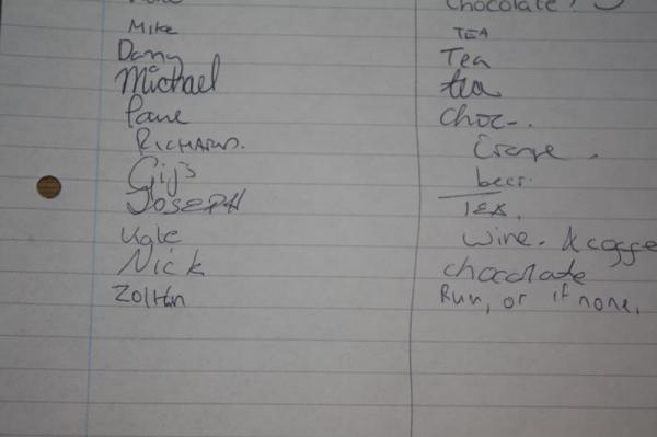 Nicola spells her name wrong on the drinks list.