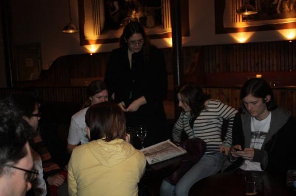 Everyone sat round at Smithy's.