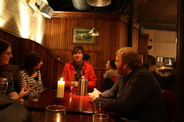 Everyone sat round at Smithy's.
