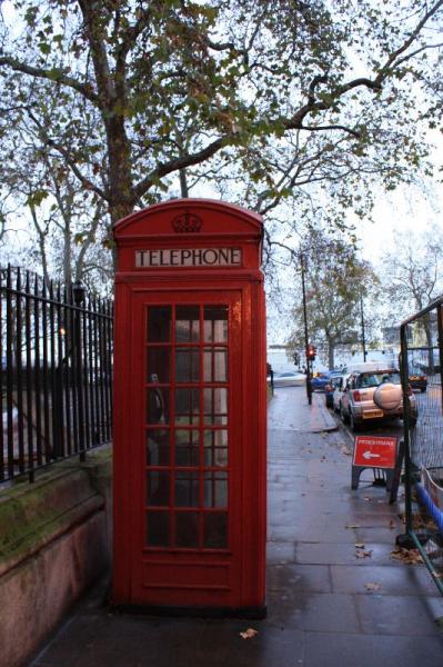 Iconic red phone box.