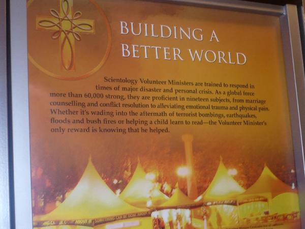 Scientology information board.