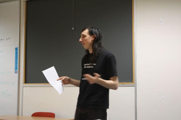 Chris delivers his speech.