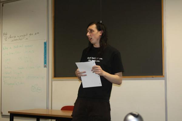 Chris delivers his speech.