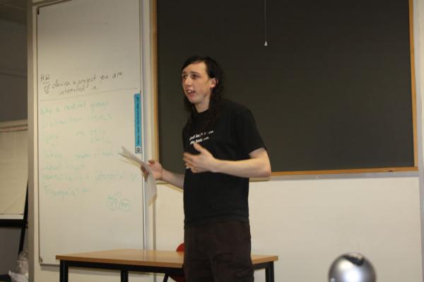 Chris delivers his speech.