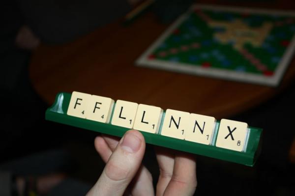 Woody's Scrabble letters.