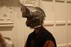 Fonze tries on the knight's helmet.